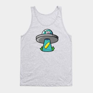 Corn-Loving Cow In A UFO Tank Top